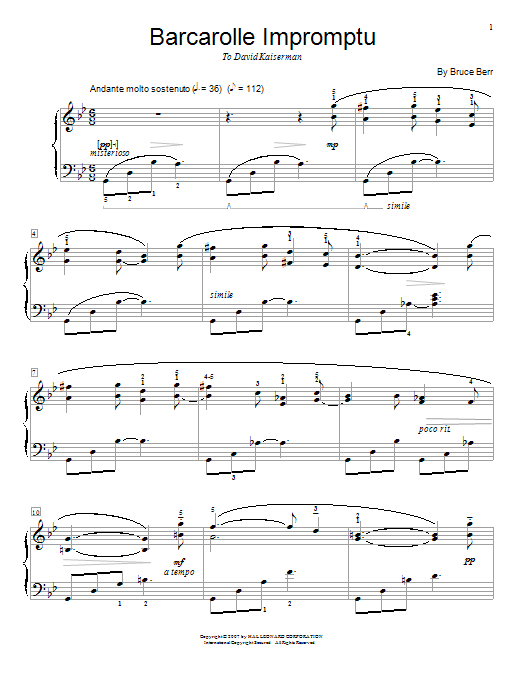 Bruce Berr Barcarolle Impromptu sheet music notes and chords arranged for Piano Solo