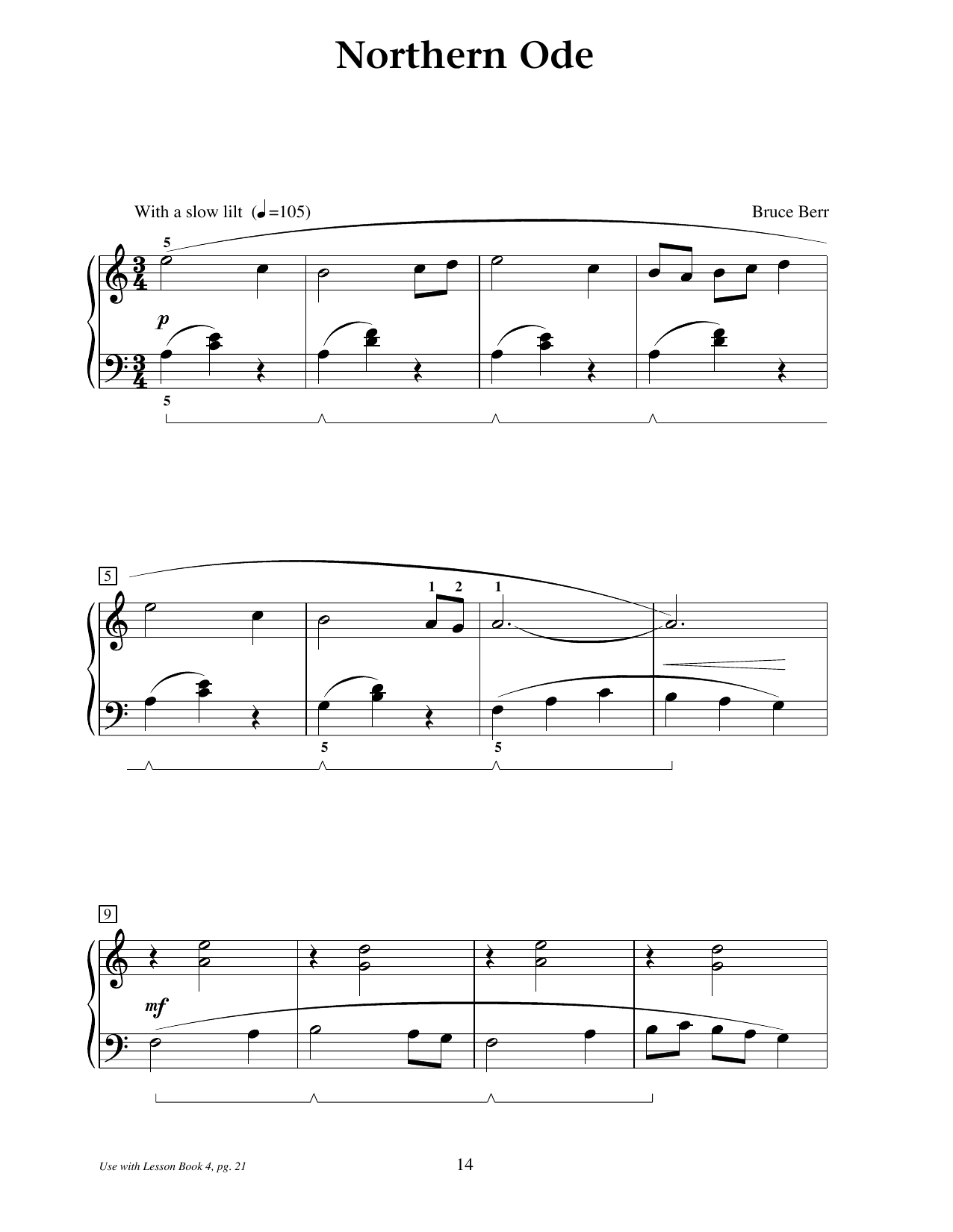 Bruce Berr Northern Ode sheet music notes and chords arranged for Educational Piano