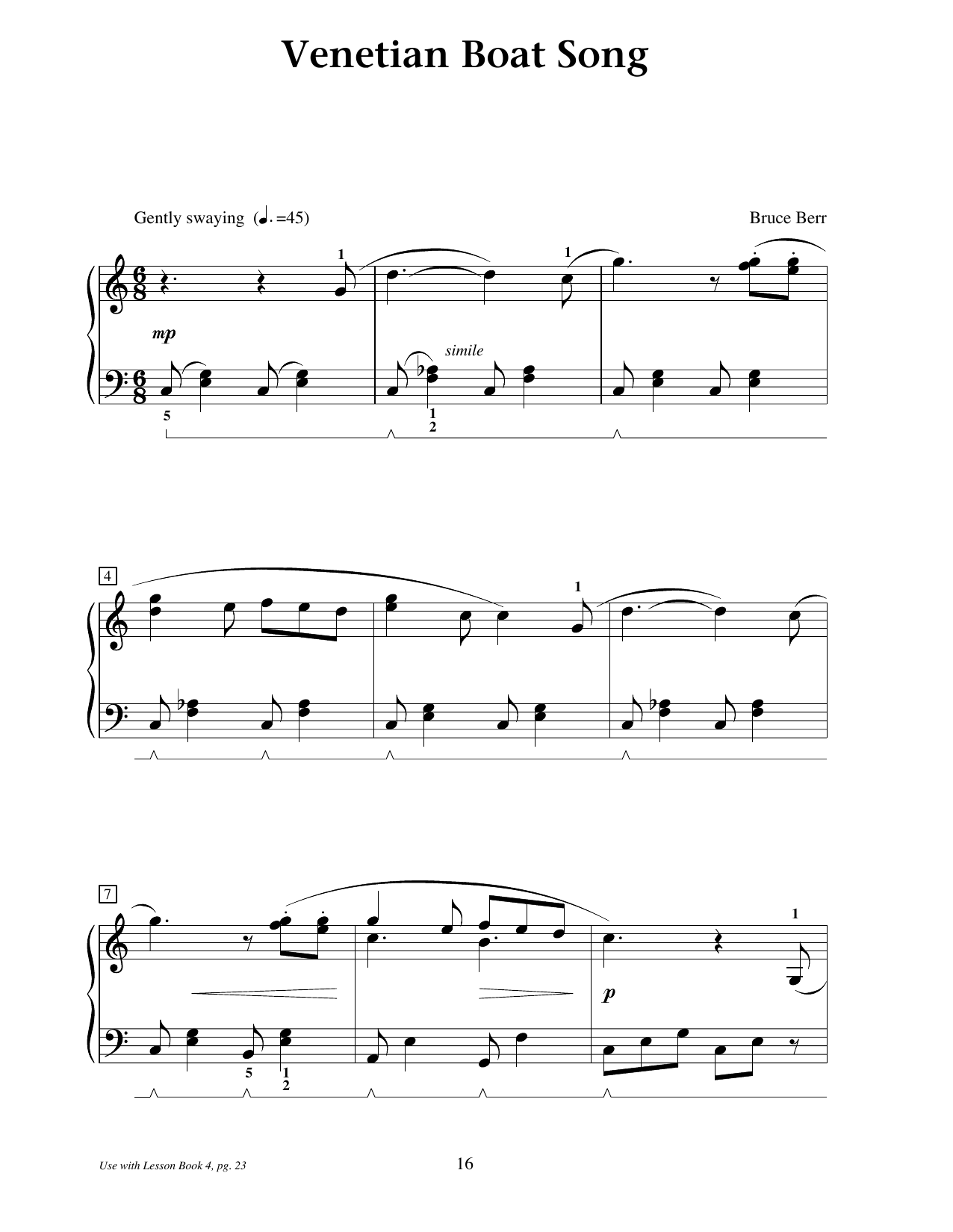 Bruce Berr Venetian Boat Song sheet music notes and chords arranged for Educational Piano