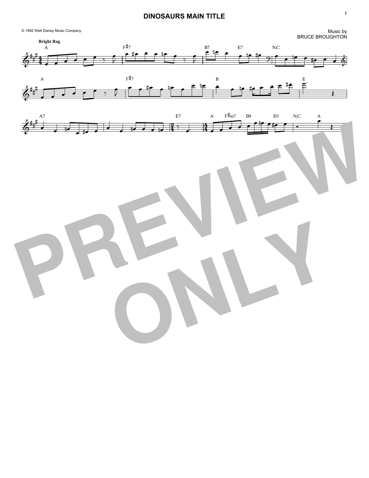 Bruce Broughton Dinosaurs Main Title sheet music notes and chords arranged for Lead Sheet / Fake Book