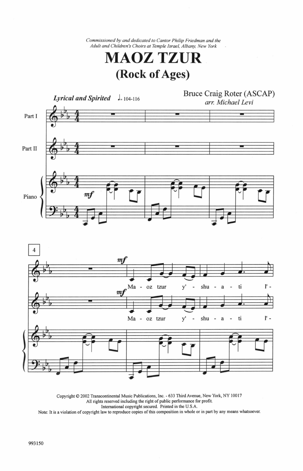 Bruce Craig Roter Maoz Tsur (Rock of Ages) (arr. Michael Levi) sheet music notes and chords arranged for 2-Part Choir
