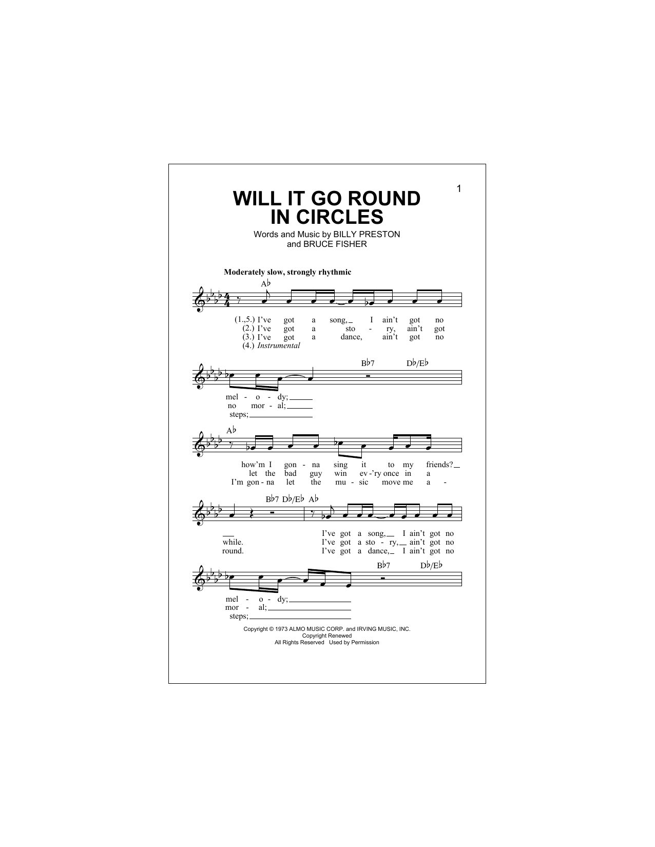 Bruce Fisher Will It Go Round In Circles sheet music notes and chords arranged for Lead Sheet / Fake Book