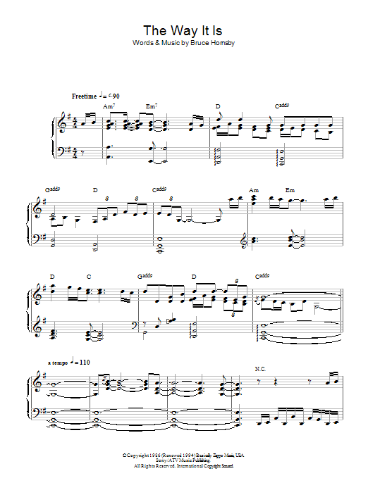 Bruce Hornsby & The Range The Way It Is sheet music notes and chords arranged for Piano Solo