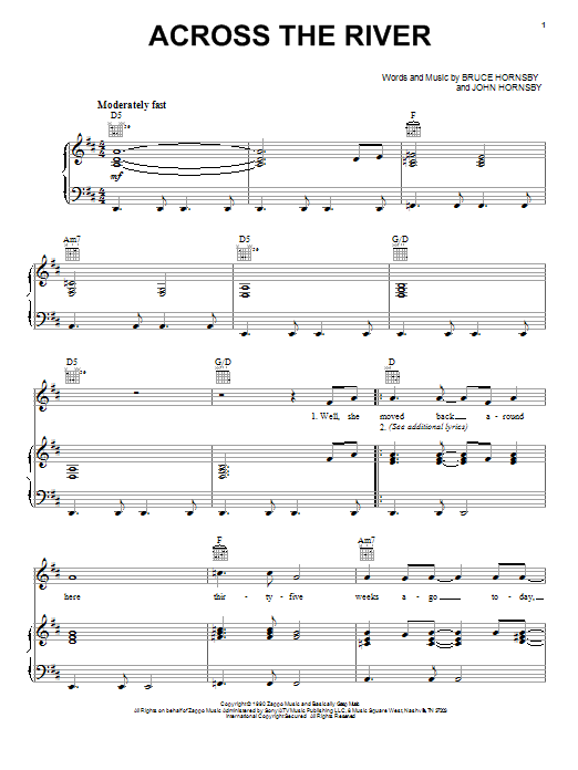 Bruce Hornsby Across The River sheet music notes and chords arranged for Piano, Vocal & Guitar Chords (Right-Hand Melody)
