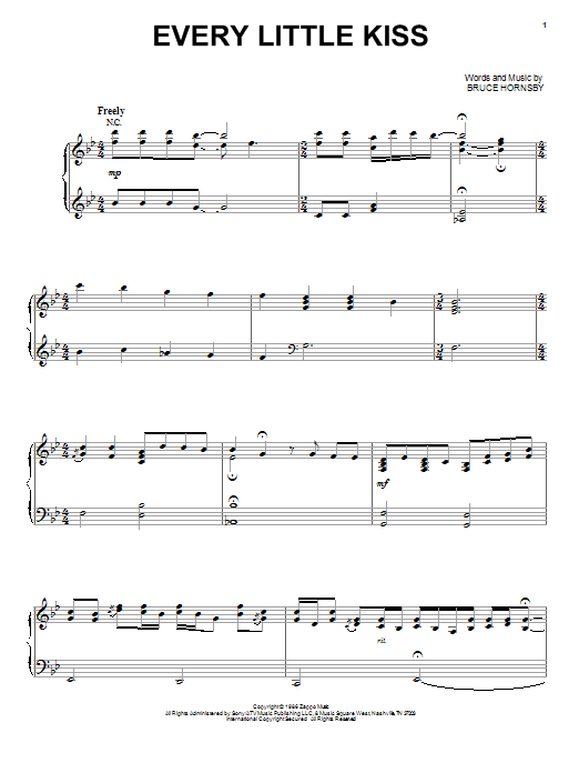 Bruce Hornsby Every Little Kiss sheet music notes and chords arranged for Piano, Vocal & Guitar Chords (Right-Hand Melody)