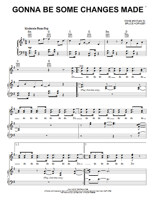 Bruce Hornsby Gonna Be Some Changes Made sheet music notes and chords arranged for Piano, Vocal & Guitar Chords (Right-Hand Melody)