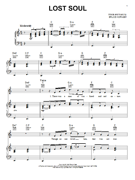 Bruce Hornsby Lost Soul sheet music notes and chords arranged for Piano, Vocal & Guitar Chords (Right-Hand Melody)