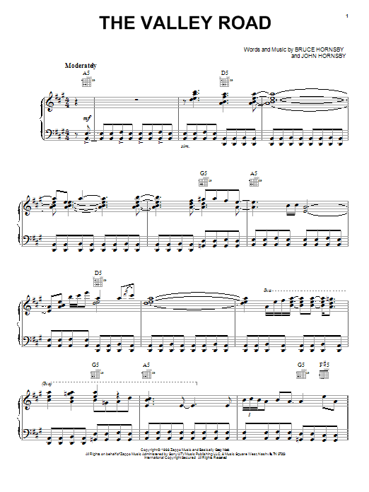 Bruce Hornsby The Valley Road sheet music notes and chords arranged for Piano, Vocal & Guitar Chords (Right-Hand Melody)