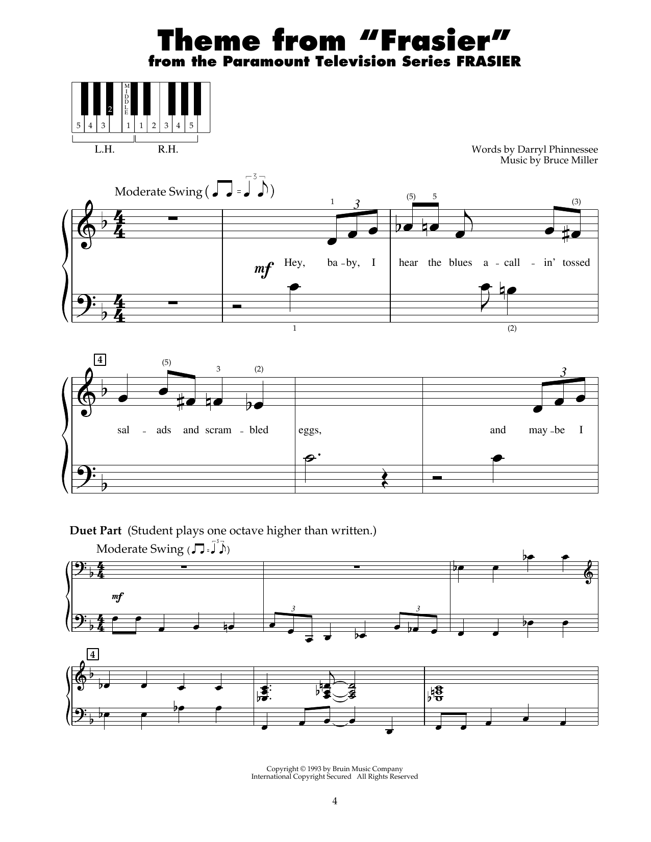 Bruce Miller Fraiser - End Title (Theme from Fraiser) sheet music notes and chords arranged for 5-Finger Piano