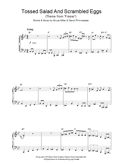 Bruce Miller Tossed Salad And Scrambled Eggs (Theme from Frasier) sheet music notes and chords arranged for Piano Solo