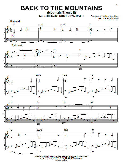Bruce Rowland Back To The Mountains (Mountain Theme II) sheet music notes and chords arranged for Piano Solo