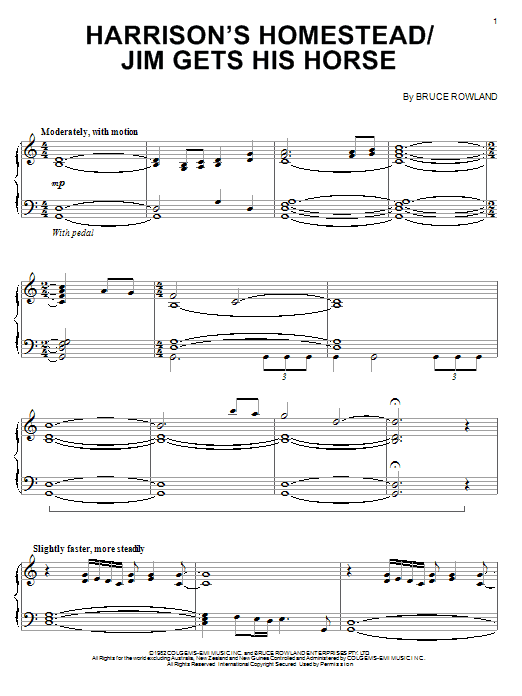Bruce Rowland Harrison's Homestead/Jim Gets His Horse sheet music notes and chords arranged for Piano Solo
