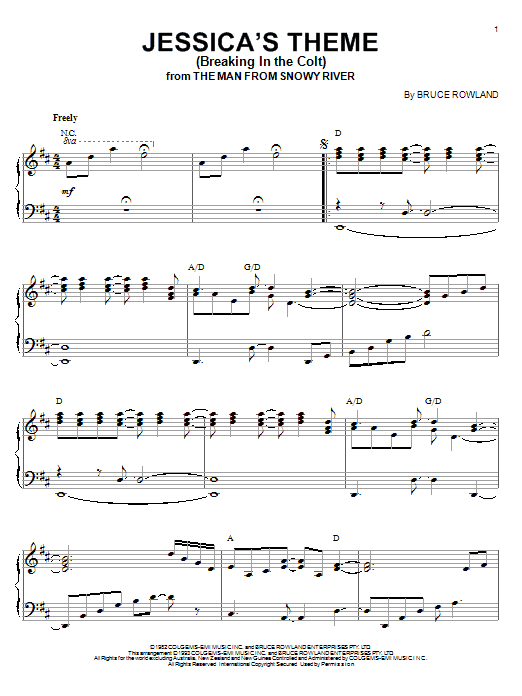 Bruce Rowland Jessica's Theme (Breaking In The Colt) (from The Man From Snowy River) sheet music notes and chords arranged for Piano, Vocal & Guitar Chords (Right-Hand Melody)