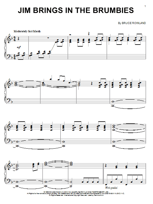 Bruce Rowland Jim Brings In The Brumbies sheet music notes and chords arranged for Piano Solo