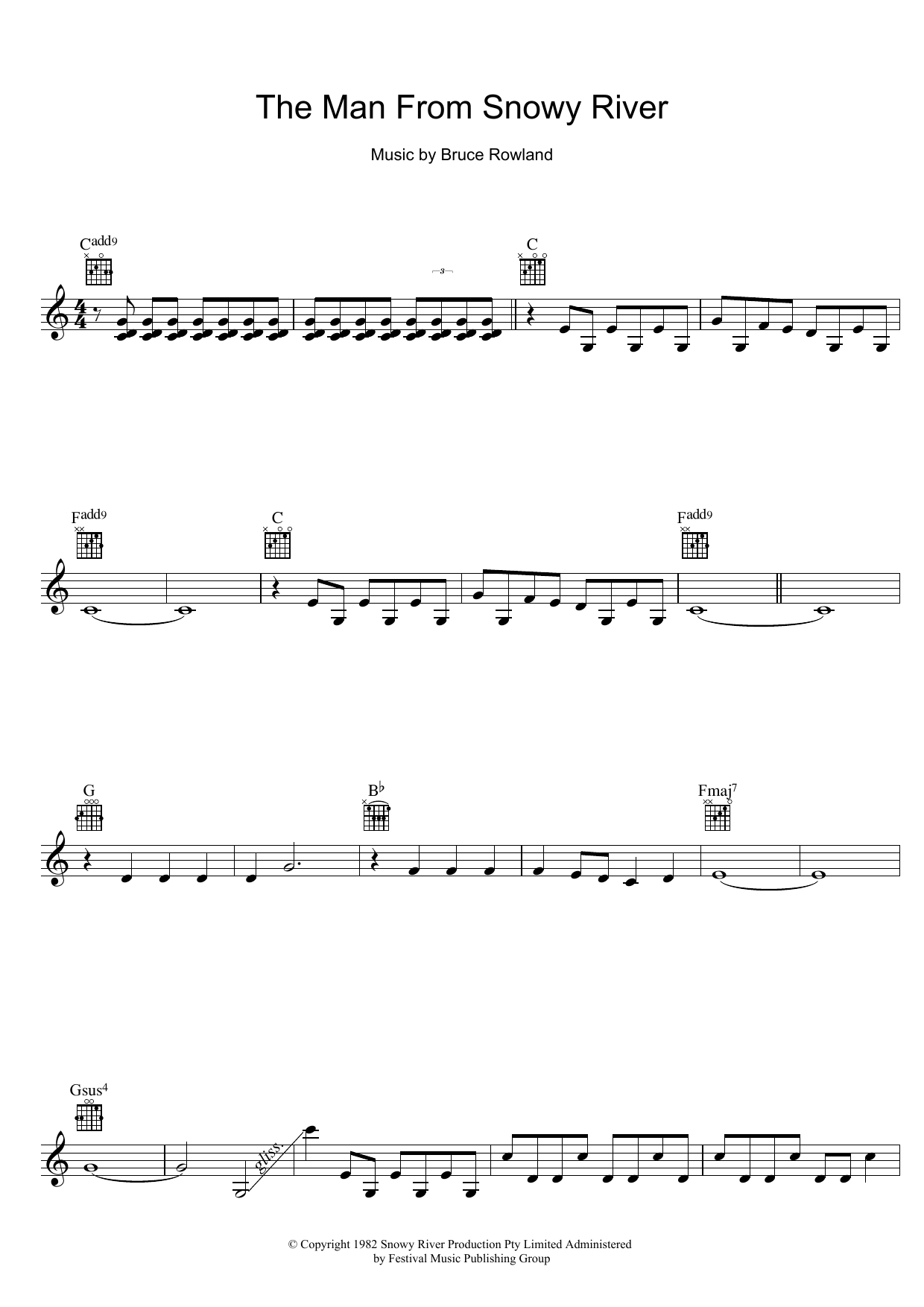 Bruce Rowland The Man From Snowy River (Title Theme) sheet music notes and chords arranged for Lead Sheet / Fake Book