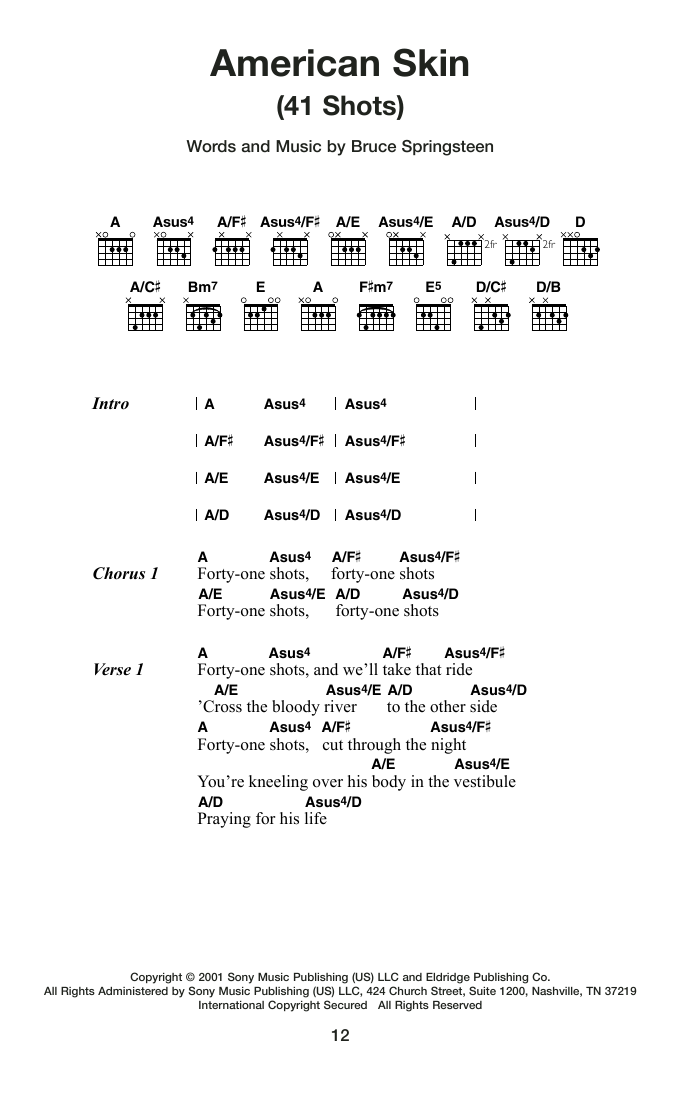Bruce Springsteen American Skin (41 Shots) sheet music notes and chords arranged for Guitar Chords/Lyrics