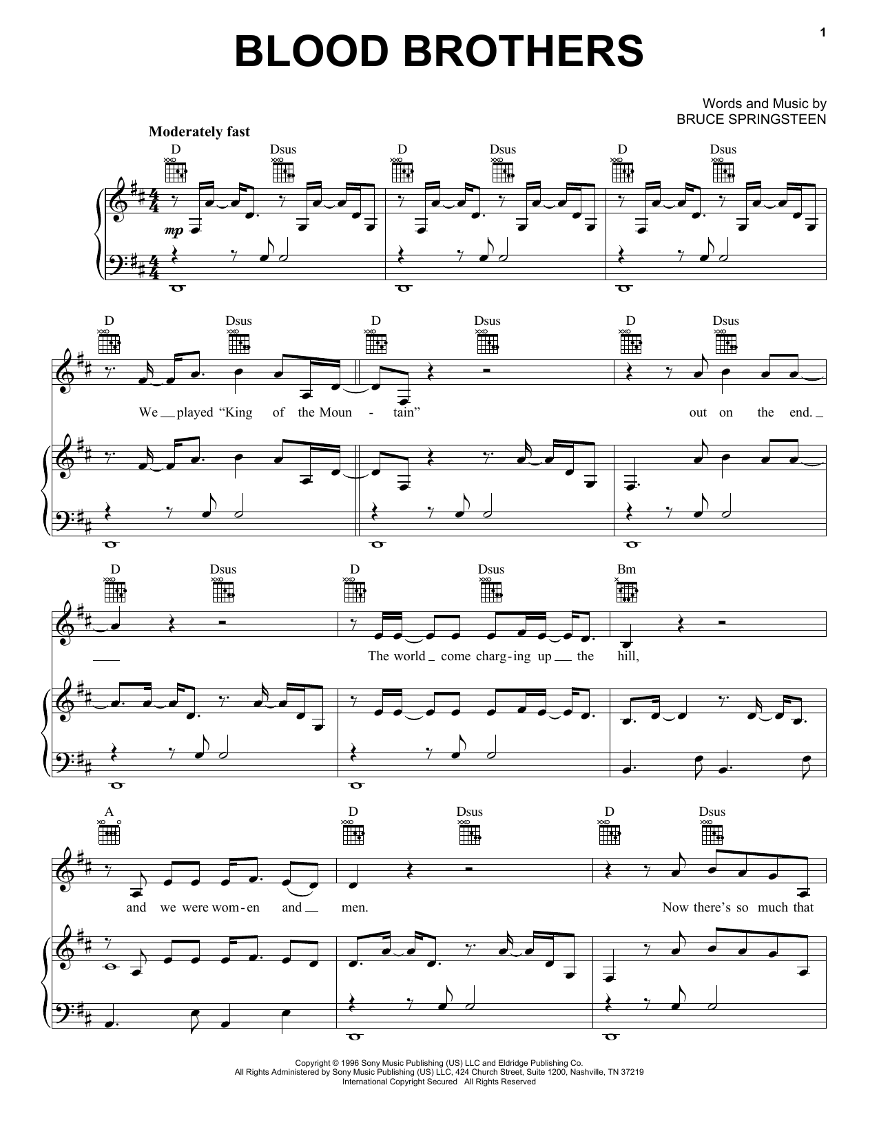 Bruce Springsteen Blood Brothers sheet music notes and chords arranged for Guitar Chords/Lyrics