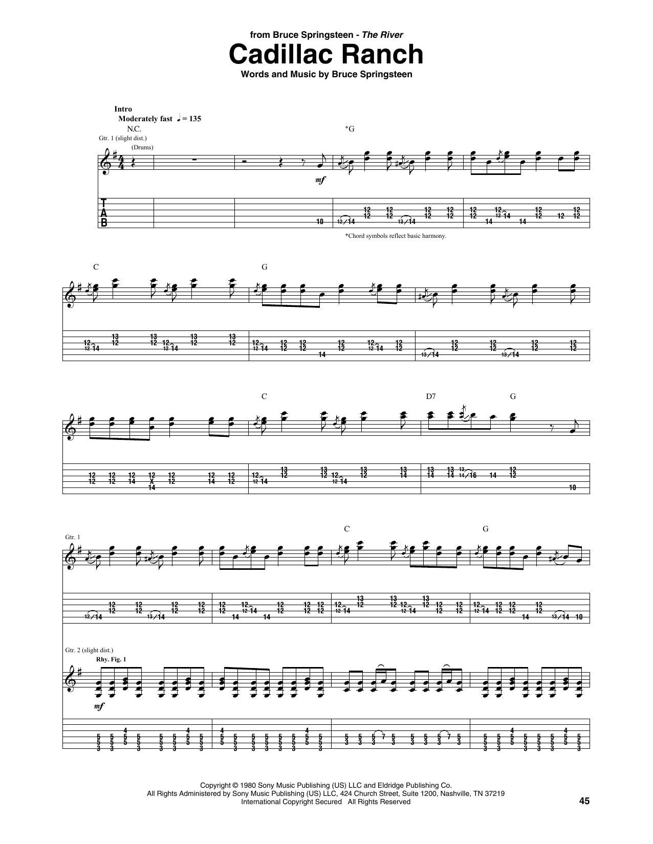 Bruce Springsteen Cadillac Ranch sheet music notes and chords arranged for Guitar Chords/Lyrics
