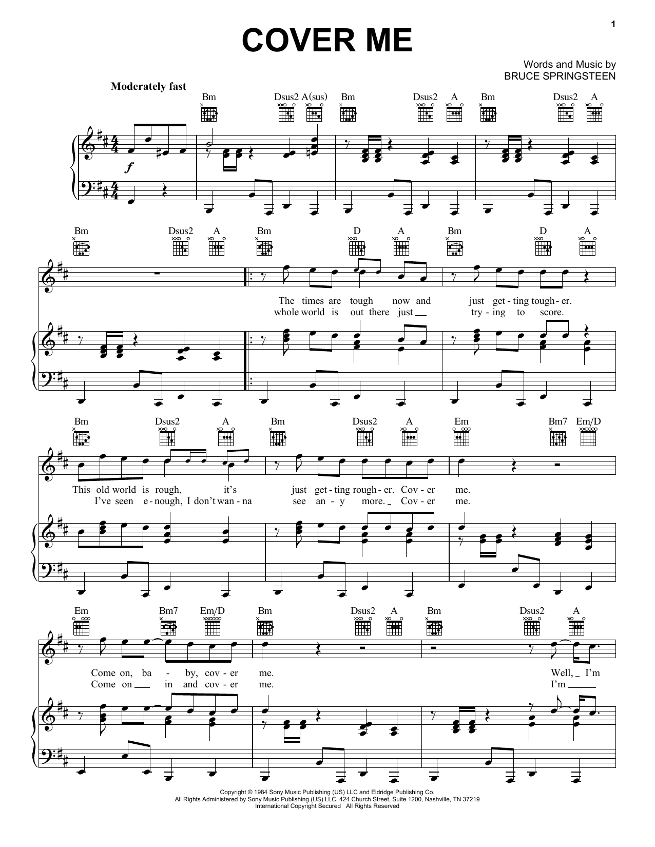 Bruce Springsteen Cover Me sheet music notes and chords arranged for Guitar Chords/Lyrics
