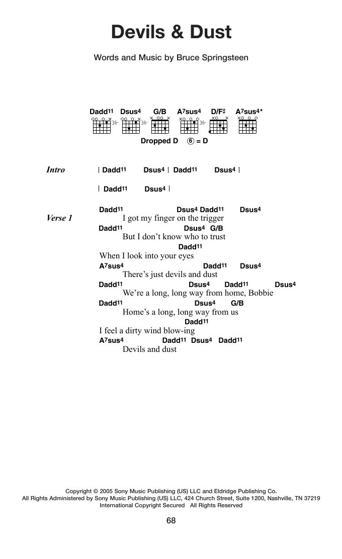 Bruce Springsteen Devils & Dust sheet music notes and chords arranged for Guitar Chords/Lyrics