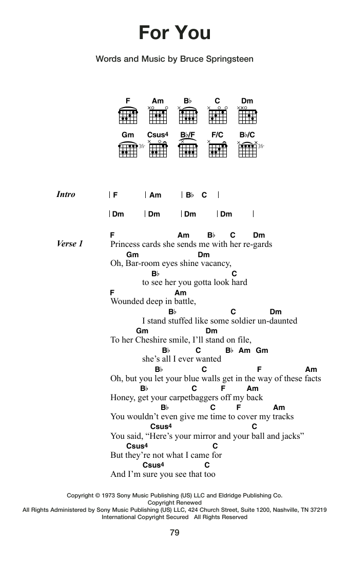 Bruce Springsteen For You sheet music notes and chords arranged for Guitar Chords/Lyrics