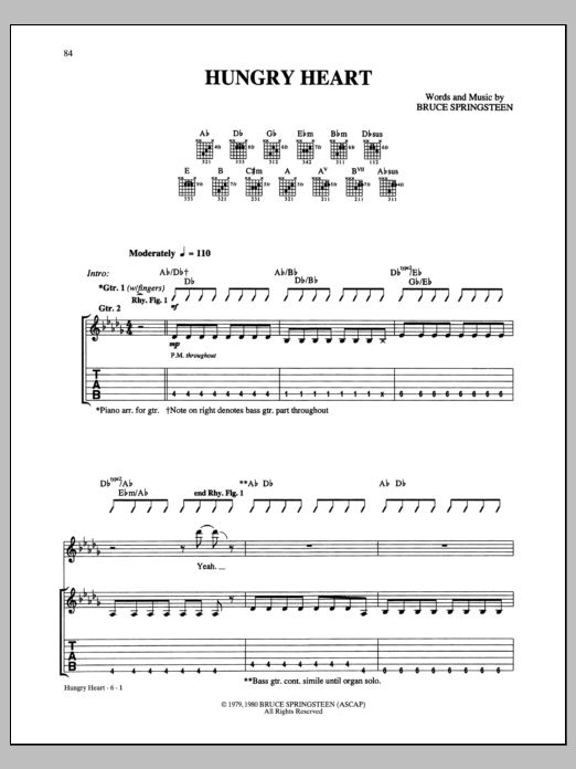 Bruce Springsteen Hungry Heart sheet music notes and chords arranged for Guitar Tab