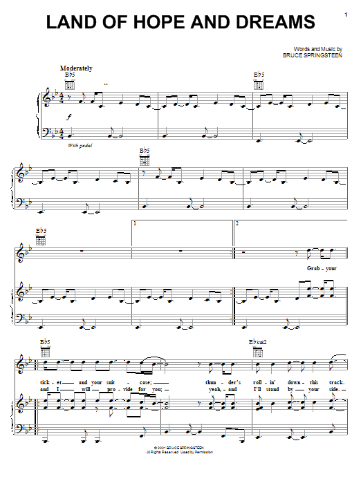 Bruce Springsteen Land Of Hope And Dreams sheet music notes and chords arranged for Piano, Vocal & Guitar Chords (Right-Hand Melody)