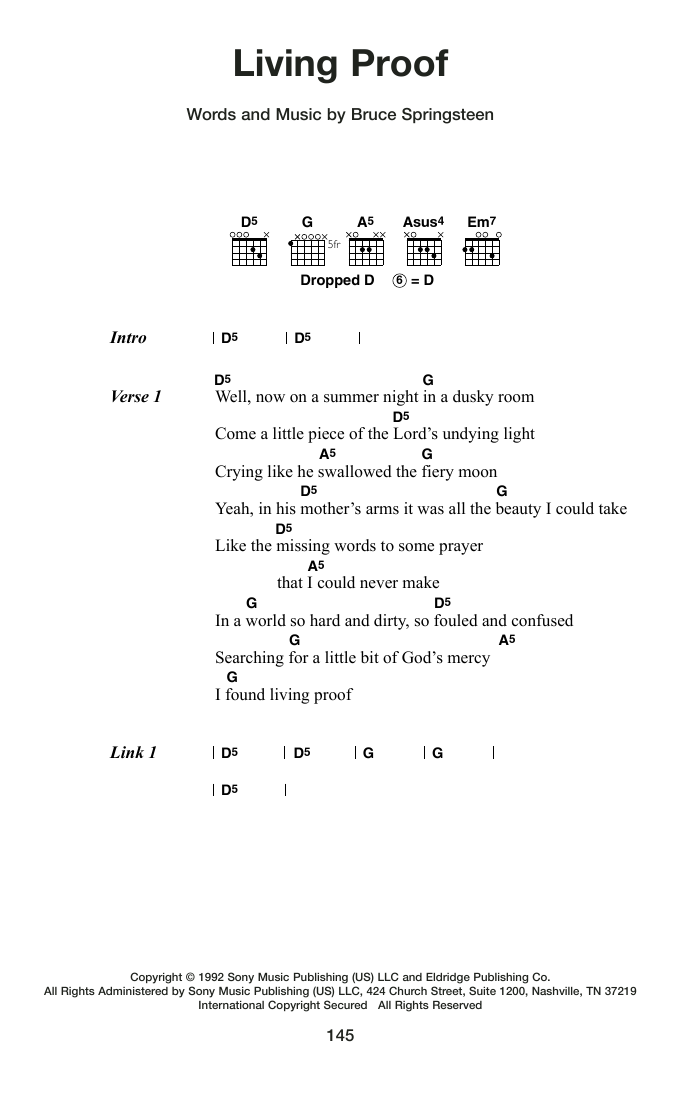 Bruce Springsteen Living Proof sheet music notes and chords arranged for Guitar Chords/Lyrics