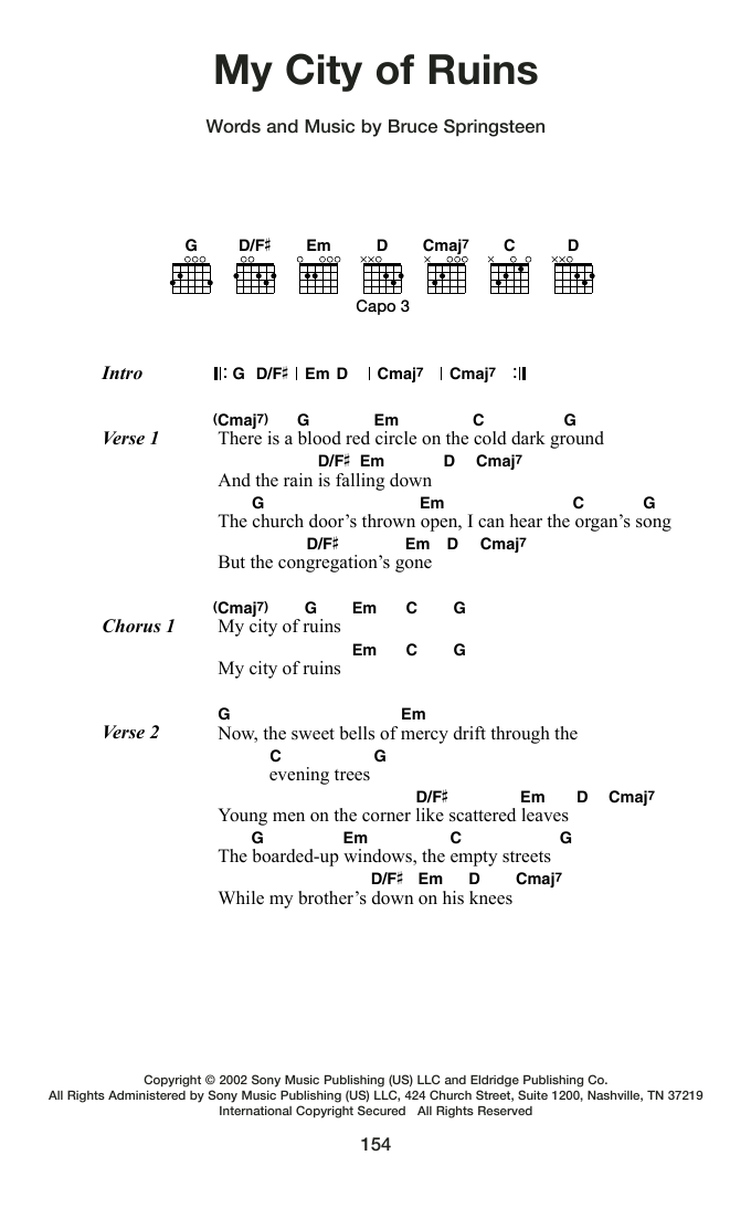 Bruce Springsteen My City Of Ruins sheet music notes and chords arranged for Guitar Chords/Lyrics