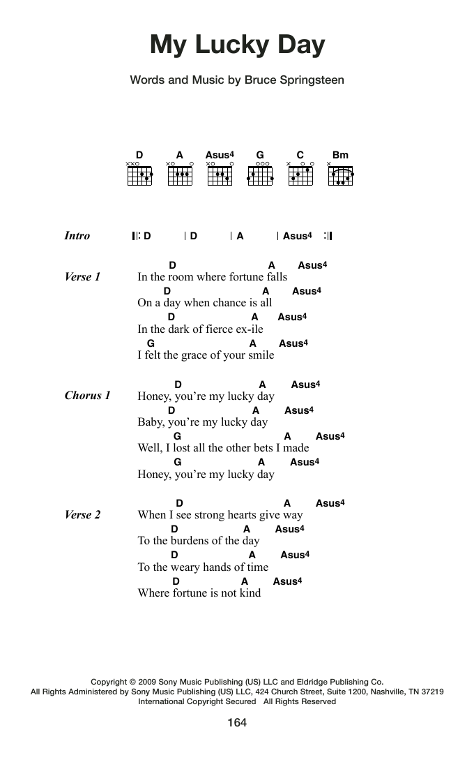 Bruce Springsteen My Lucky Day sheet music notes and chords arranged for Guitar Chords/Lyrics