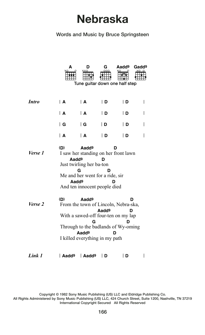 Bruce Springsteen Nebraska sheet music notes and chords arranged for Guitar Chords/Lyrics