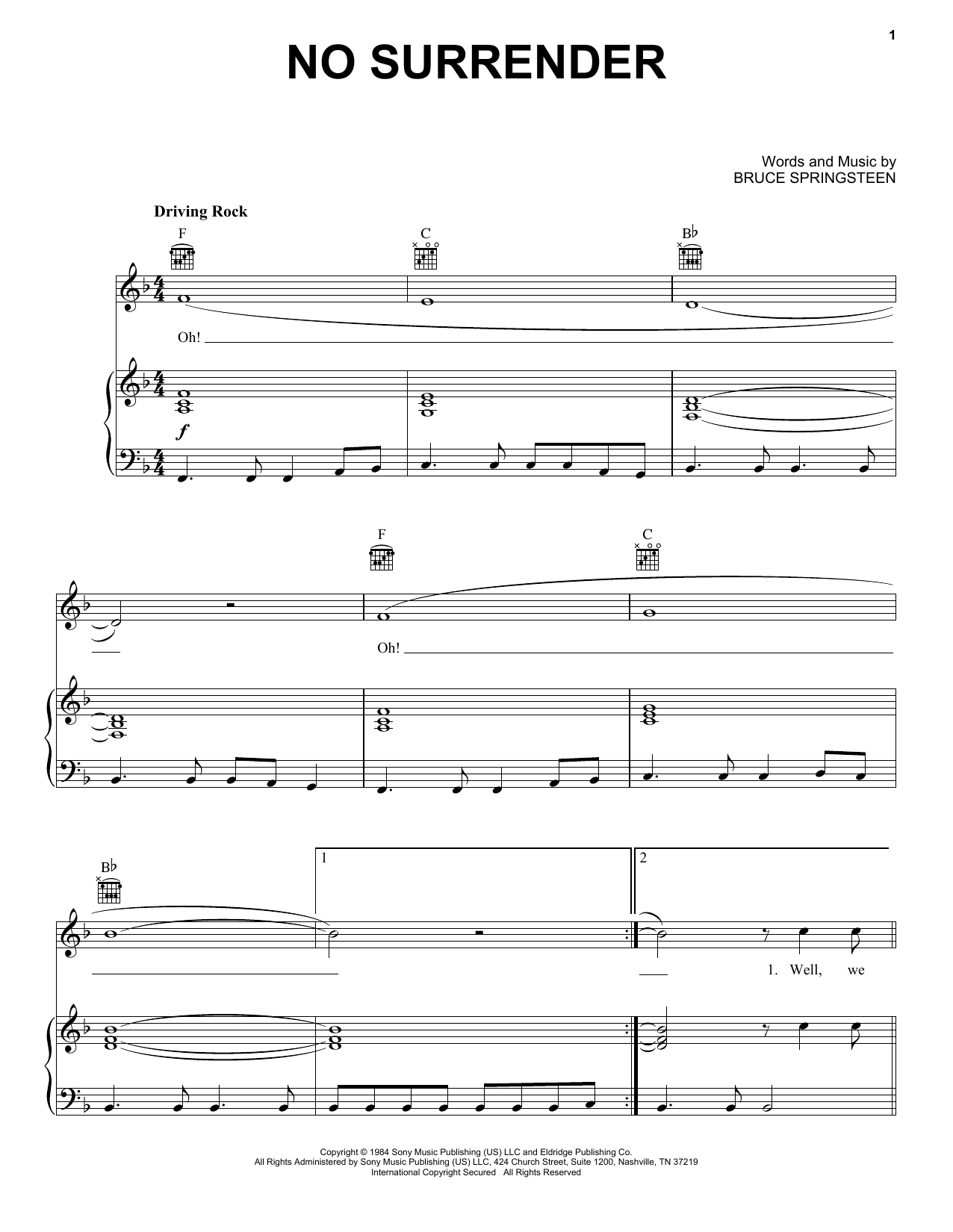Bruce Springsteen No Surrender sheet music notes and chords arranged for Guitar Chords/Lyrics