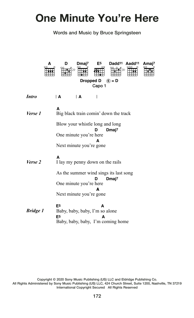 Bruce Springsteen One Minute You're Here sheet music notes and chords arranged for Guitar Chords/Lyrics