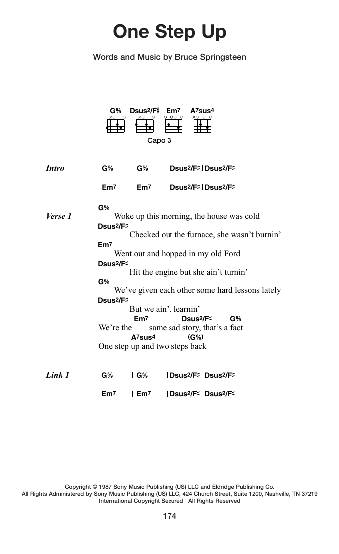 Bruce Springsteen One Step Up sheet music notes and chords arranged for Guitar Chords/Lyrics