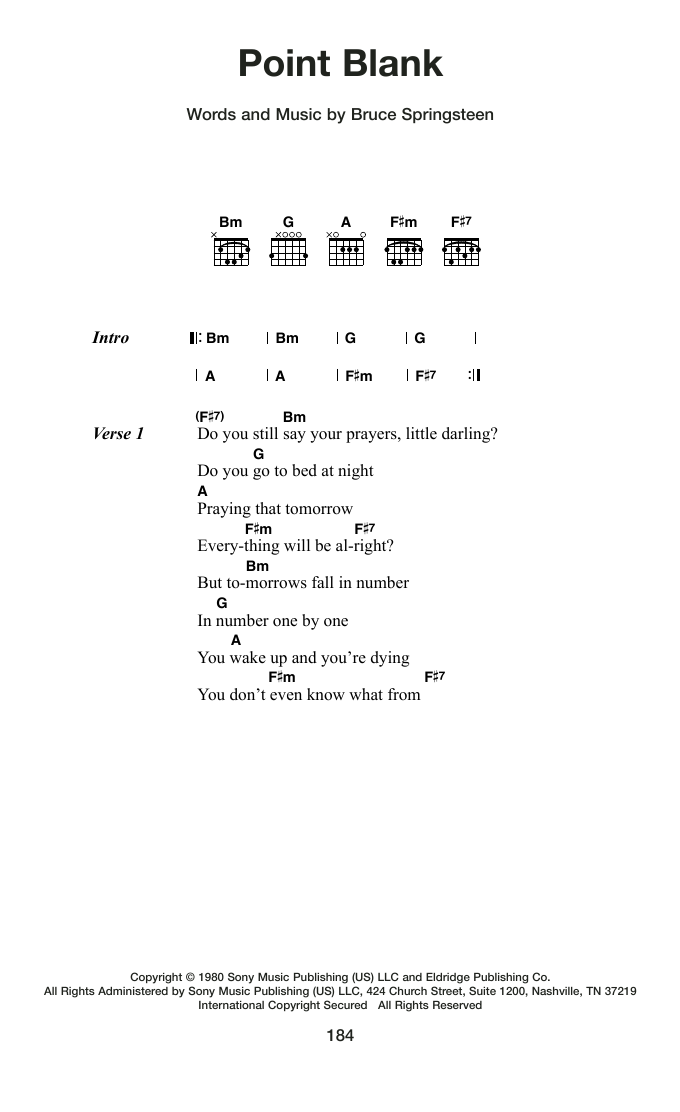Bruce Springsteen Point Blank sheet music notes and chords arranged for Guitar Chords/Lyrics