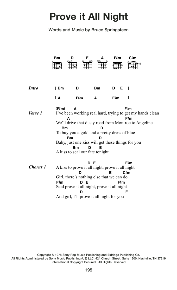 Bruce Springsteen Prove It All Night sheet music notes and chords arranged for Guitar Chords/Lyrics