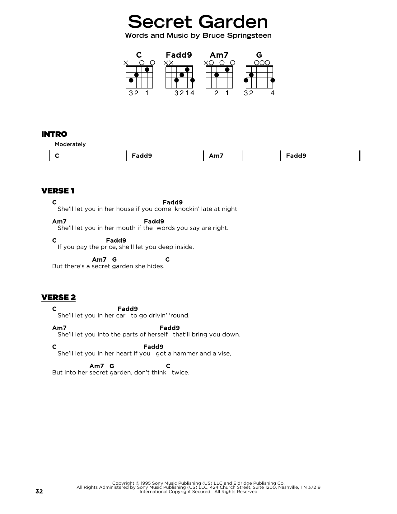 Bruce Springsteen Secret Garden sheet music notes and chords arranged for Guitar Chords/Lyrics