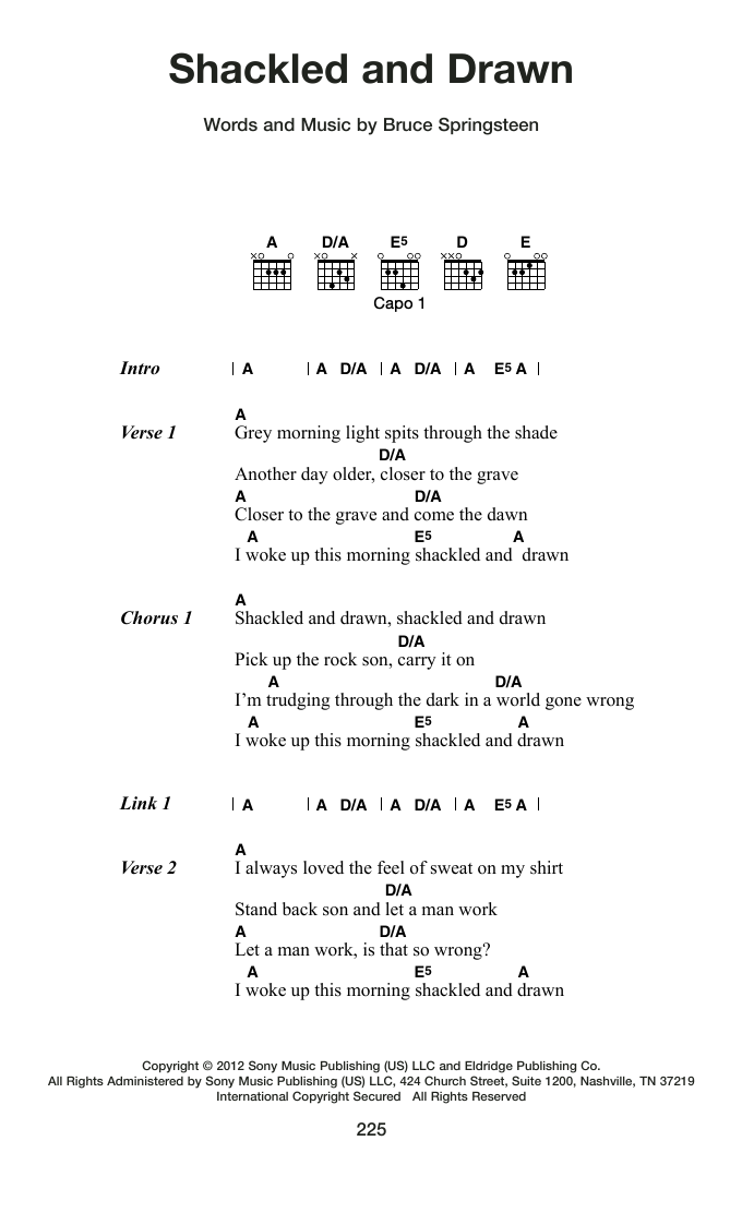 Bruce Springsteen Shackled And Drawn sheet music notes and chords arranged for Guitar Chords/Lyrics