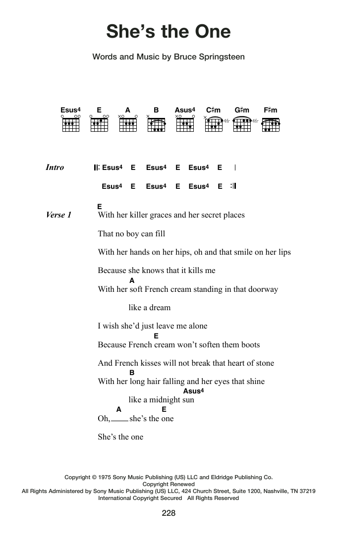 Bruce Springsteen She's The One sheet music notes and chords arranged for Guitar Chords/Lyrics