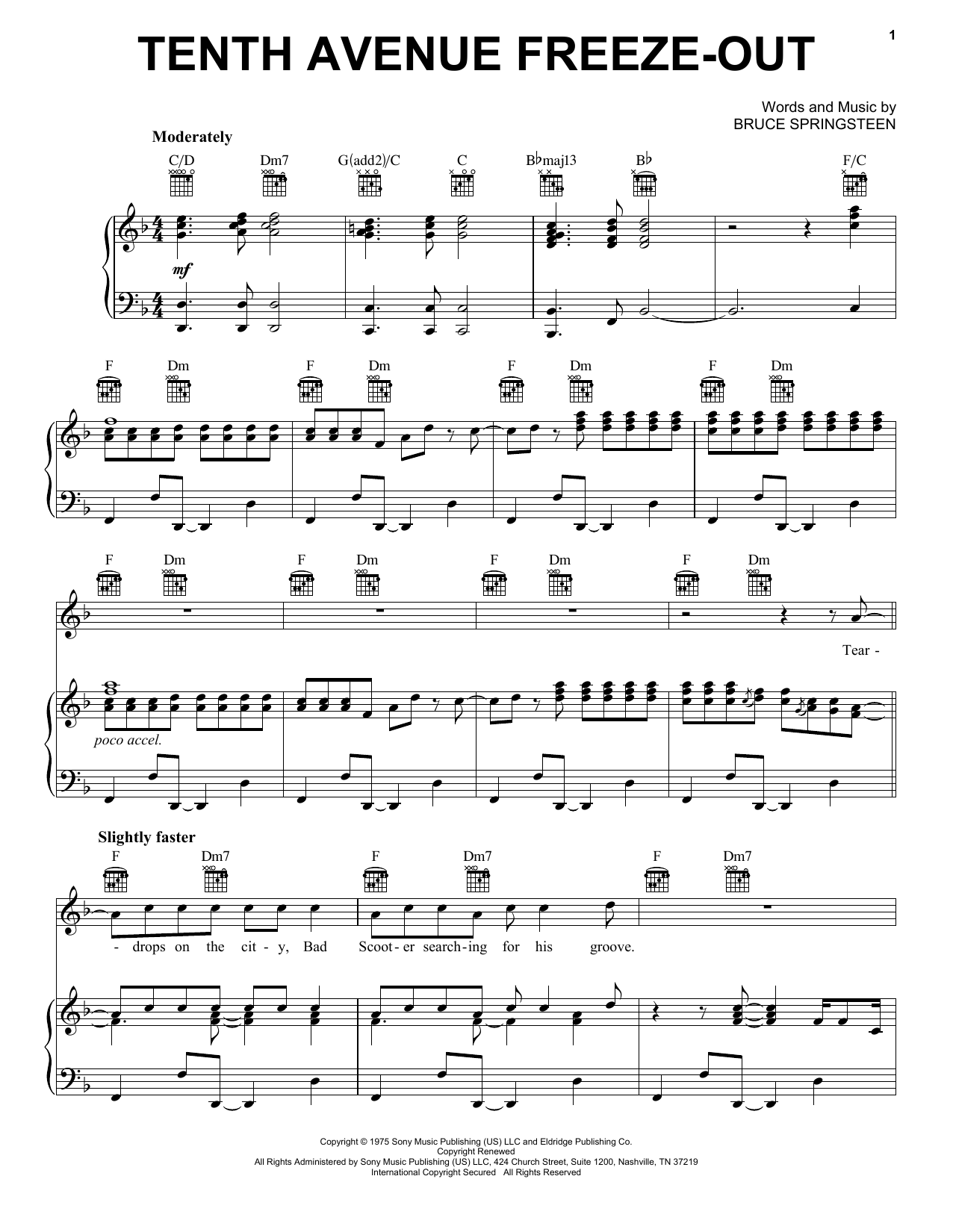 Bruce Springsteen Tenth Avenue Freeze-Out sheet music notes and chords arranged for Guitar Chords/Lyrics