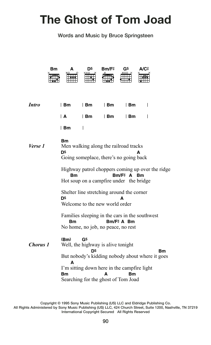 Bruce Springsteen The Ghost Of Tom Joad sheet music notes and chords arranged for Guitar Chords/Lyrics