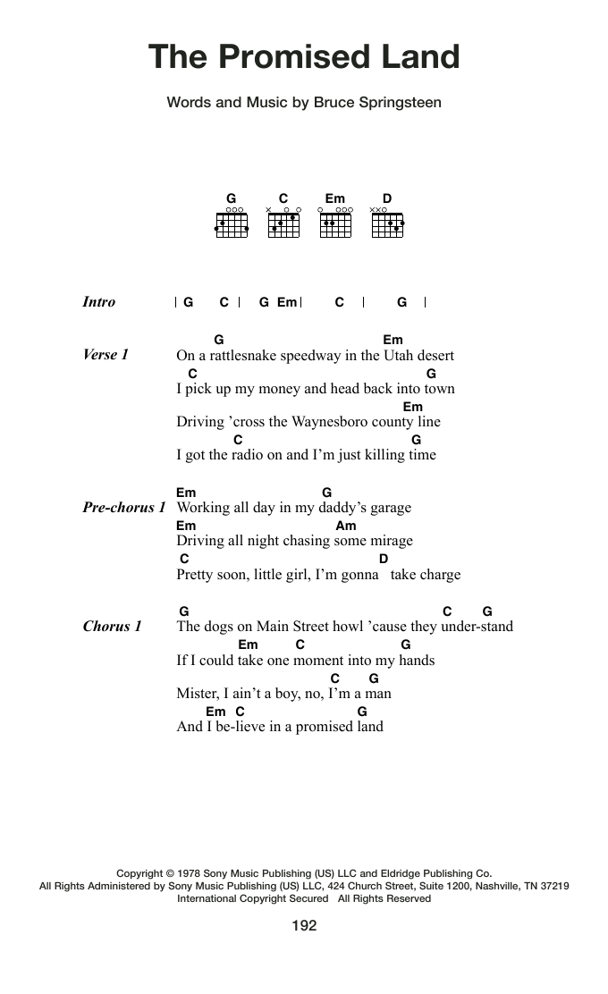 Bruce Springsteen The Promised Land sheet music notes and chords arranged for Guitar Chords/Lyrics