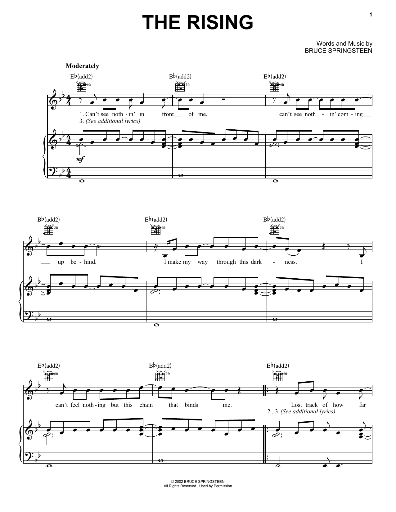 Bruce Springsteen The Rising sheet music notes and chords arranged for Piano, Vocal & Guitar Chords (Right-Hand Melody)