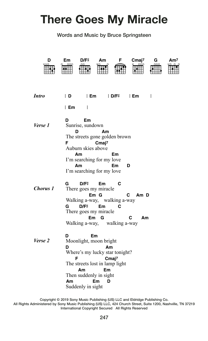 Bruce Springsteen There Goes My Miracle sheet music notes and chords arranged for Guitar Chords/Lyrics
