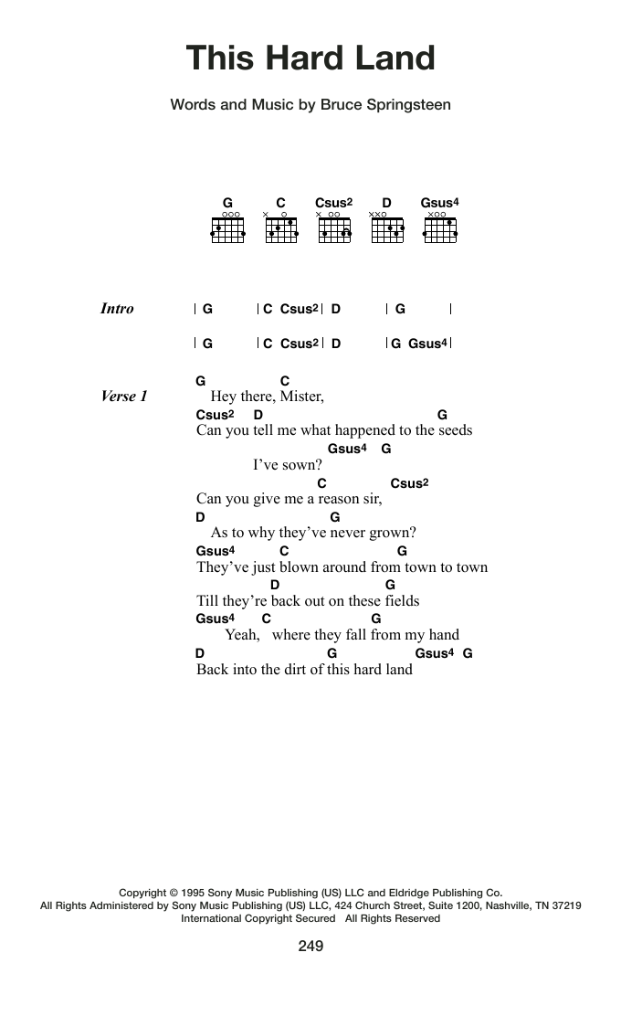 Bruce Springsteen This Hard Land sheet music notes and chords arranged for Guitar Chords/Lyrics
