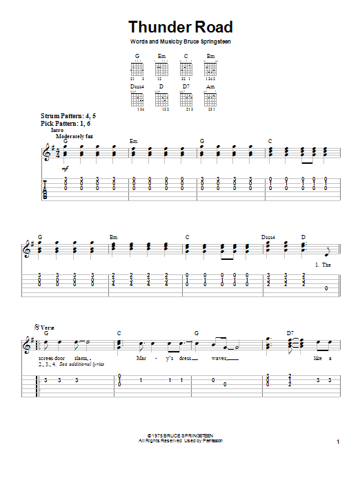 Bruce Springsteen Thunder Road sheet music notes and chords arranged for Flute Solo