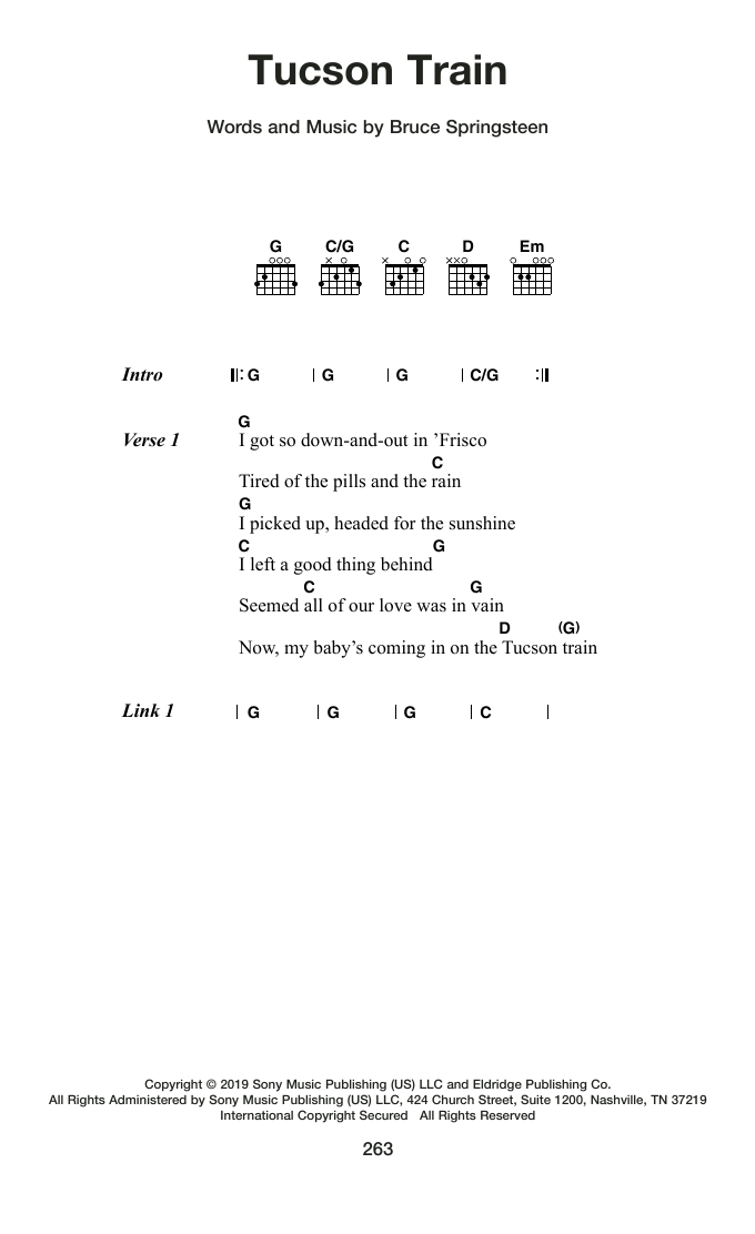Bruce Springsteen Tucson Train sheet music notes and chords arranged for Guitar Chords/Lyrics