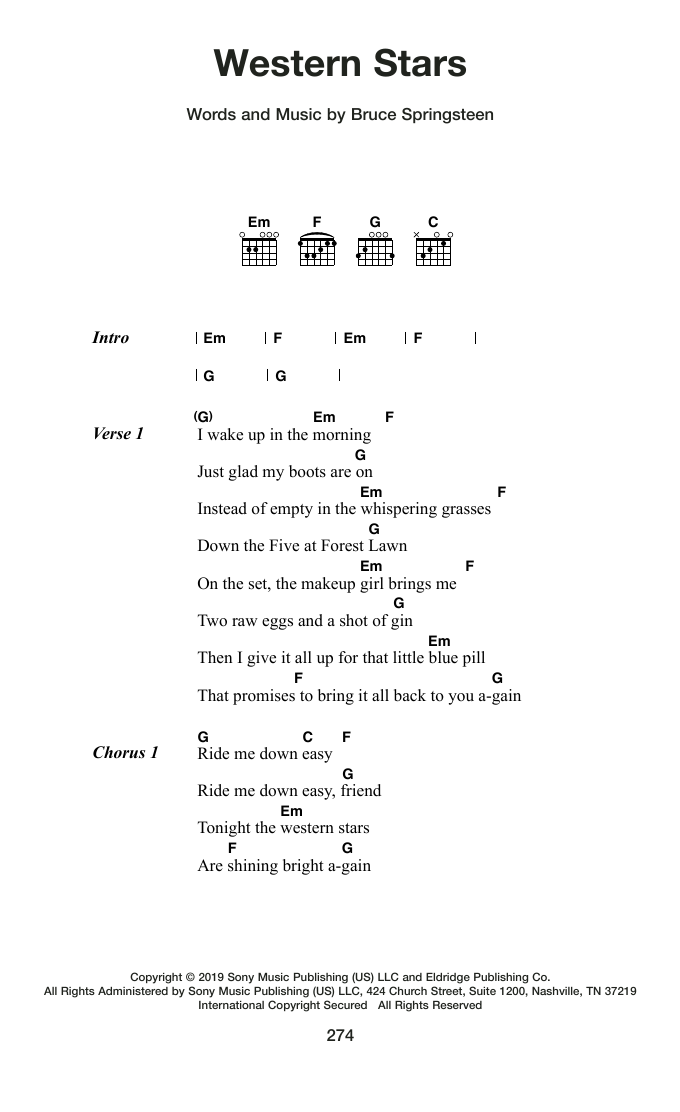 Bruce Springsteen Western Stars sheet music notes and chords arranged for Guitar Chords/Lyrics