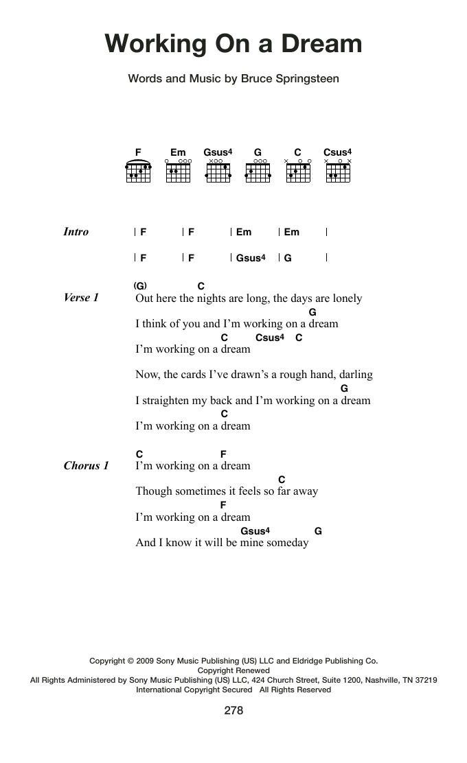 Bruce Springsteen Working On A Dream sheet music notes and chords arranged for Guitar Chords/Lyrics