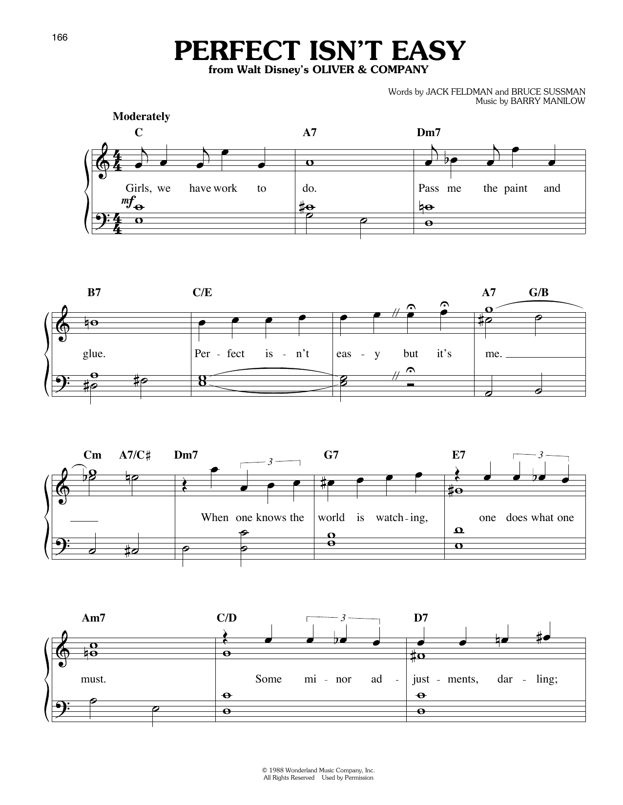 Bruce Sussman Perfect Isn't Easy (from Oliver & Company) sheet music notes and chords arranged for Easy Piano